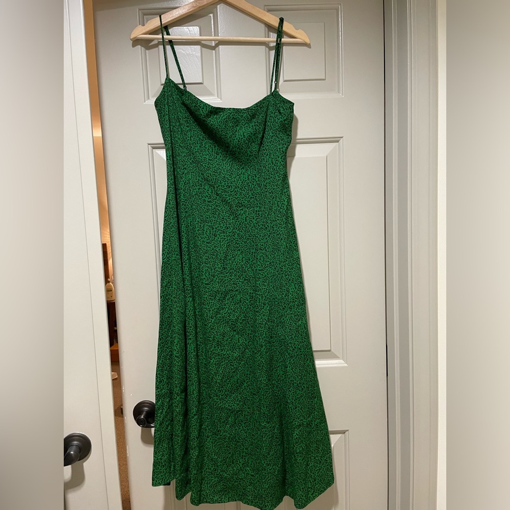 Reformation green leopard print midi slip dress